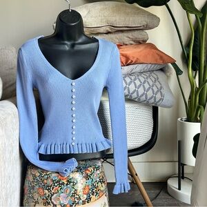 Forever 21 Periwinkle Blue Ribbed Sweater with Pearl Buttons